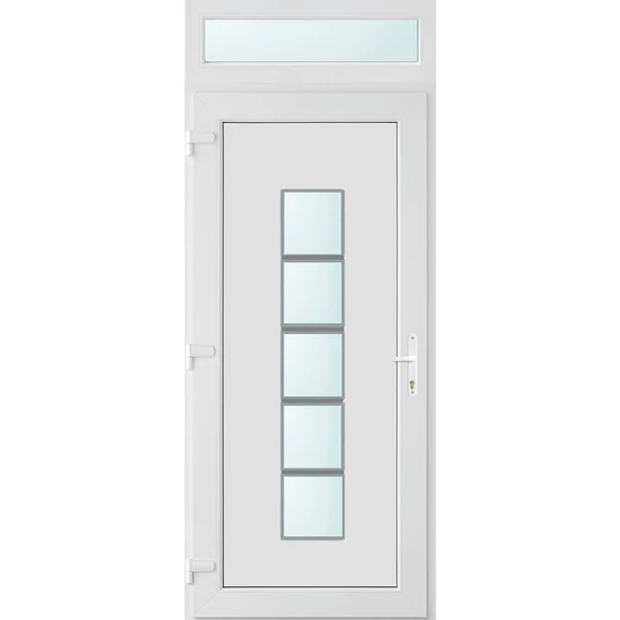 Műanyag bejárati ajtó 100x240 balos Maryland 1 üveges 2 rétegű üveggel és hőszigetelt panellel 5 kamrás fehér