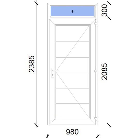 Műanyag bejárati ajtó 100x240 jobbos Norfolk tömör 2 rétegű üveggel, 5 kamrás fehér