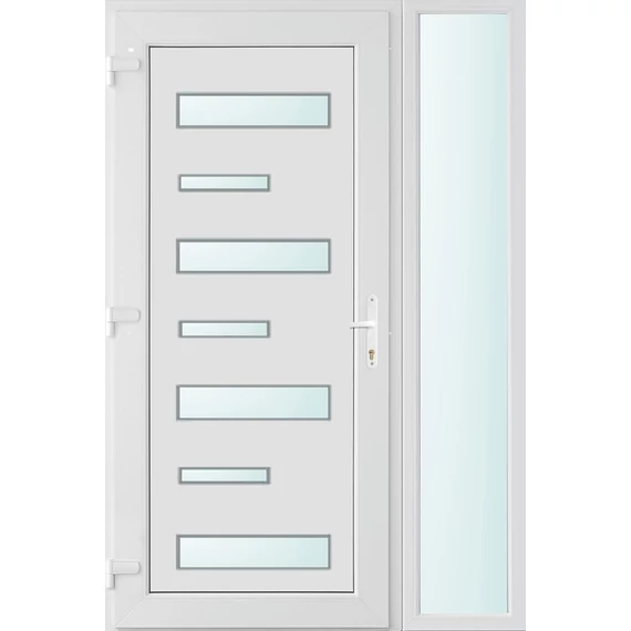 Műanyag bejárati ajtó 120x210 balos Georgia 7 üveges 2 rétegű üveggel és hőszigetelt panellel 5 kamrás fehér