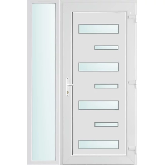 Műanyag bejárati ajtó 120x210 jobbos Georgia 7 üveges 2 rétegű üveggel és hőszigetelt panellel 5 kamrás fehér