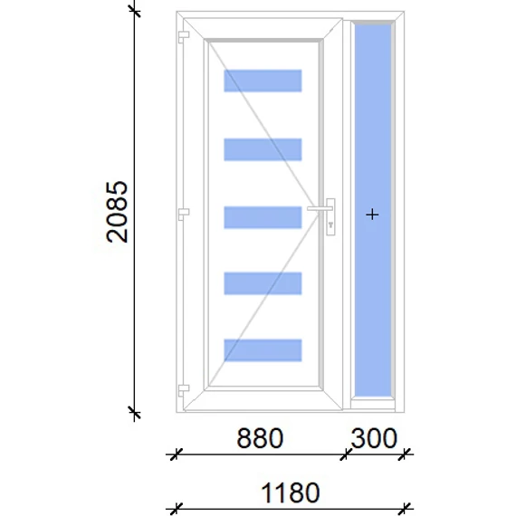 Műanyag bejárati ajtó 120x210 balos Jacksonville 5 üveges 2 rétegű üveggel, 5 kamrás fehér