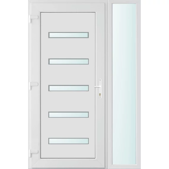 Műanyag bejárati ajtó 120x210 balos Jacksonville 5 üveges 2 rétegű üveggel és hőszigetelt panellel 5 kamrás fehér