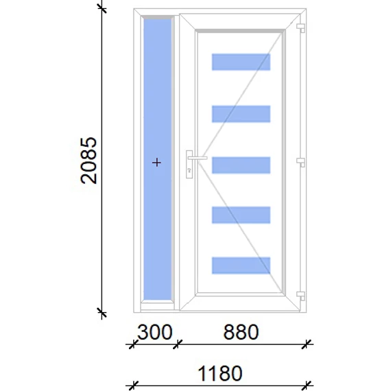 Műanyag bejárati ajtó 120x210 jobbos Jacksonville 5 üveges 2 rétegű üveggel, 5 kamrás fehér