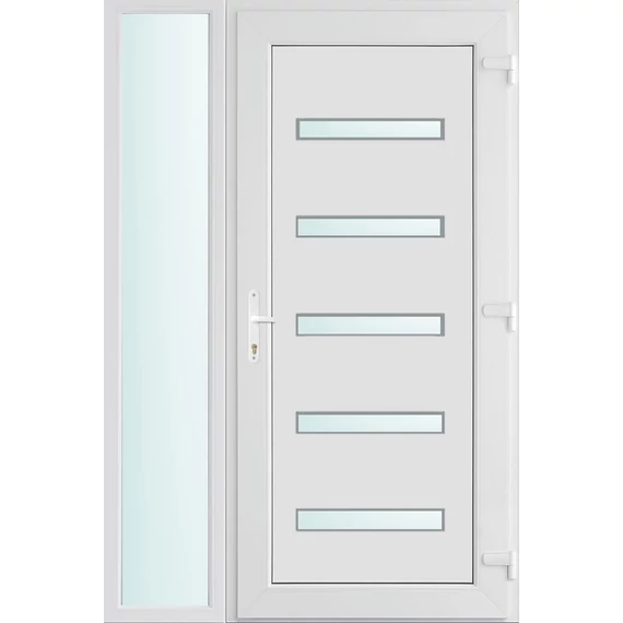 Műanyag bejárati ajtó 120x210 jobbos Jacksonville 5 üveges 2 rétegű üveggel és hőszigetelt panellel 5 kamrás fehér