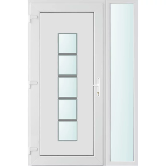 Műanyag bejárati ajtó 120x210 balos Maryland 1 üveges 2 rétegű üveggel és hőszigetelt panellel 5 kamrás fehér