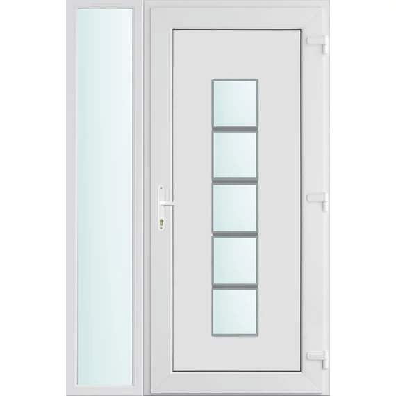 Műanyag bejárati ajtó 120x210 jobbos Maryland 1 üveges 2 rétegű üveggel és hőszigetelt panellel 5 kamrás fehér