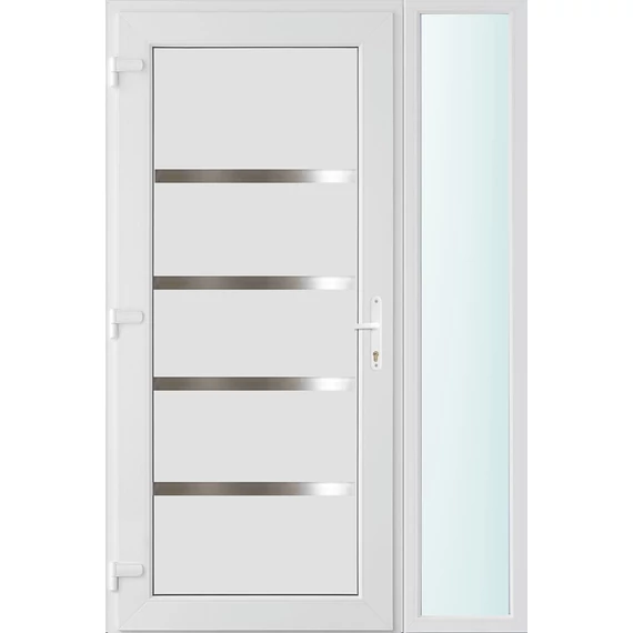 Műanyag bejárati ajtó 120x210 balos Norfolk tömör 2 rétegű üveggel és hőszigetelt panellel 5 kamrás fehér