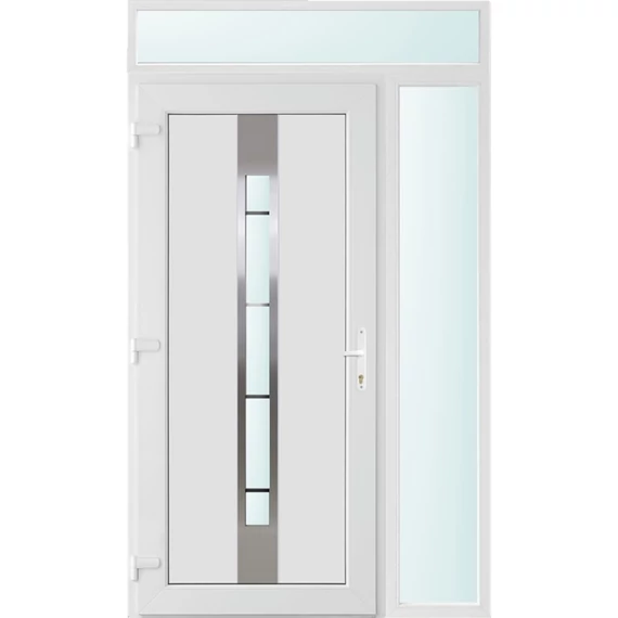 Műanyag bejárati ajtó 130x240 balos Manhattan 1 üveges 3 rétegű üveggel és hőszigetelt panellel 5 kamrás fehér