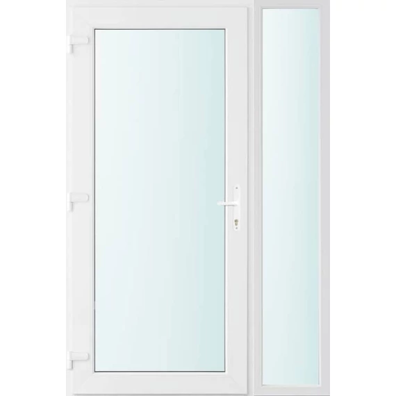 Műanyag bejárati ajtó 130x210 balos Baltimore üveges 2 rétegű üveggel és hőszigetelt panellel 5 kamrás fehér