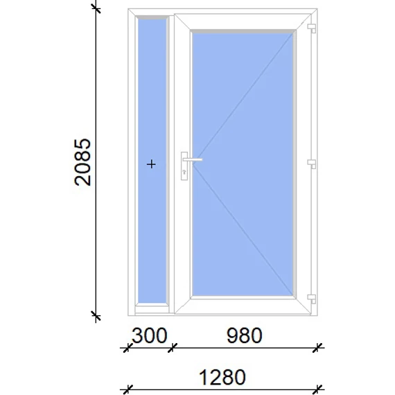 Műanyag bejárati ajtó 130x210 jobbos Baltimore üveges 2 rétegű üveggel, 5 kamrás fehér