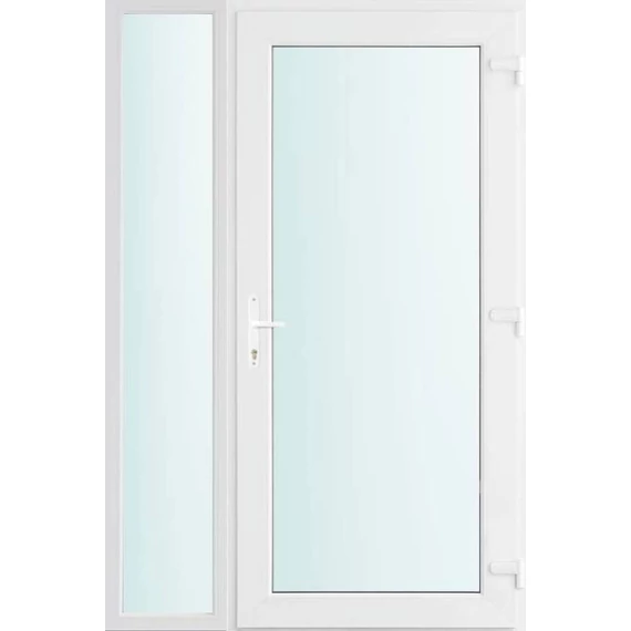 Műanyag bejárati ajtó 130x210 jobbos Baltimore üveges 2 rétegű üveggel és hőszigetelt panellel 5 kamrás fehér