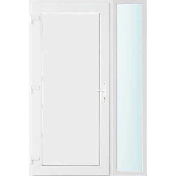 Műanyag bejárati ajtó 130x210 balos Delaware tömör 2 rétegű üveggel és hőszigetelt panellel 5 kamrás fehér