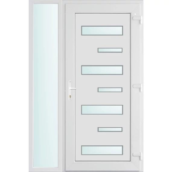 Műanyag bejárati ajtó 130x210 jobbos Georgia 7 üveges 2 rétegű üveggel és hőszigetelt panellel 5 kamrás fehér