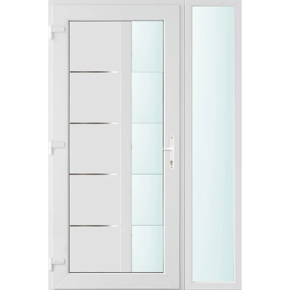 Műanyag bejárati ajtó 130x210 balos Indiana 1 üveges 2 rétegű üveggel és hőszigetelt panellel 5 kamrás fehér