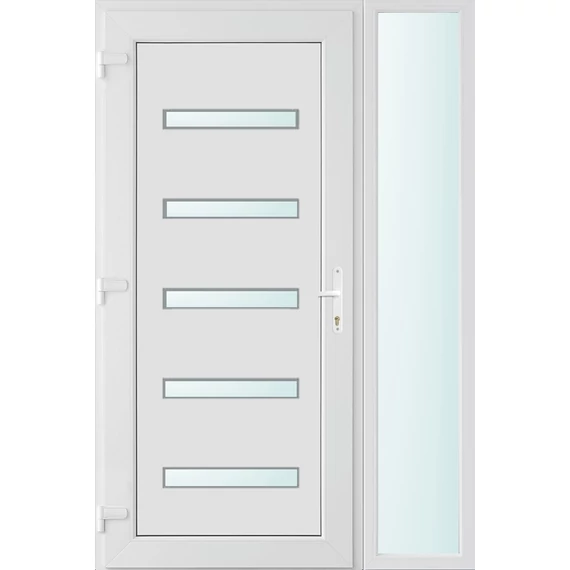 Műanyag bejárati ajtó 130x210 balos Jacksonville 5 üveges 2 rétegű üveggel és hőszigetelt panellel 5 kamrás fehér