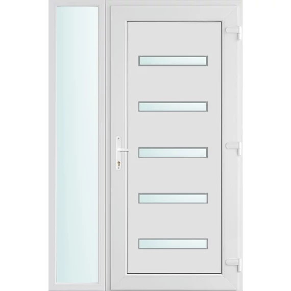 Műanyag bejárati ajtó 130x210 jobbos Jacksonville 5 üveges 2 rétegű üveggel és hőszigetelt panellel 5 kamrás fehér