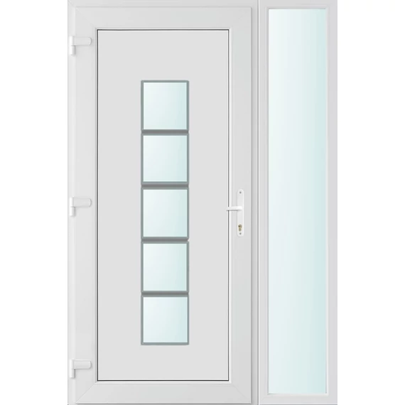 Műanyag bejárati ajtó 130x210 balos Maryland 1 üveges 2 rétegű üveggel és hőszigetelt panellel 5 kamrás fehér