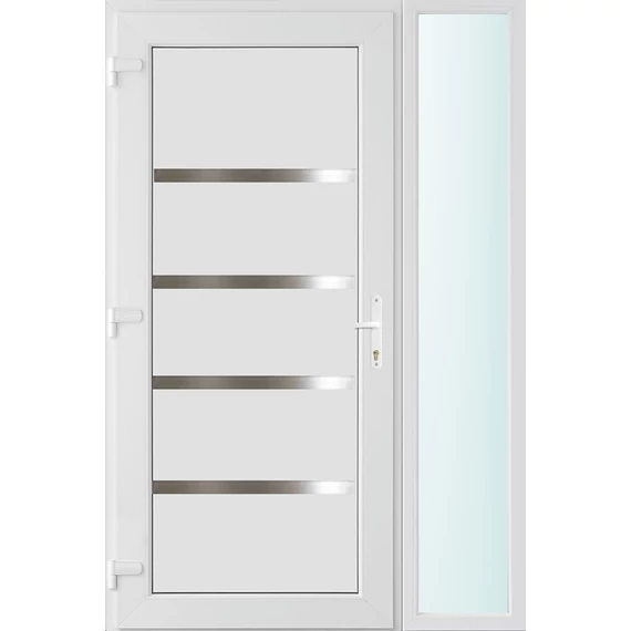 Műanyag bejárati ajtó 130x210 balos Norfolk tömör 2 rétegű üveggel és hőszigetelt panellel 5 kamrás fehér