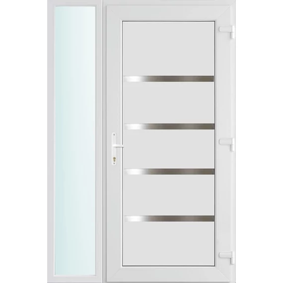 Műanyag bejárati ajtó 130x210 jobbos Norfolk tömör 3 rétegű üveggel és hőszigetelt panellel 5 kamrás fehér