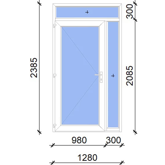 Műanyag bejárati ajtó 130x240 balos Baltimore üveges 2 rétegű üveggel, 5 kamrás fehér