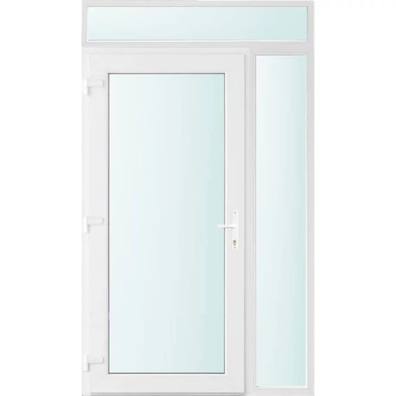 Műanyag bejárati ajtó 130x240 balos Baltimore üveges 2 rétegű üveggel és hőszigetelt panellel 5 kamrás fehér