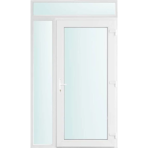 Műanyag bejárati ajtó 130x240 jobbos Baltimore üveges 2 rétegű üveggel és hőszigetelt panellel 5 kamrás fehér