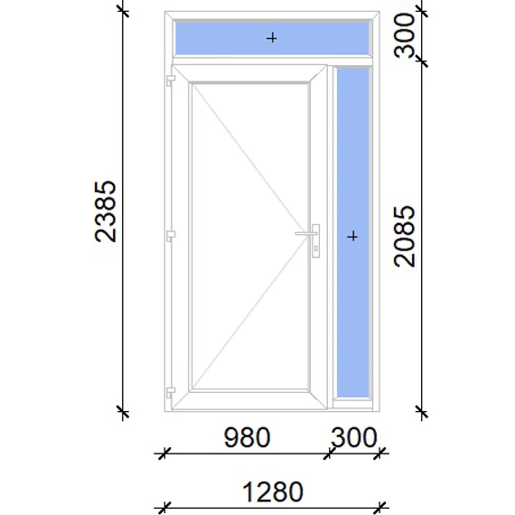 Műanyag bejárati ajtó 130x240 balos Delaware tömör 2 rétegű üveggel, 5 kamrás fehér