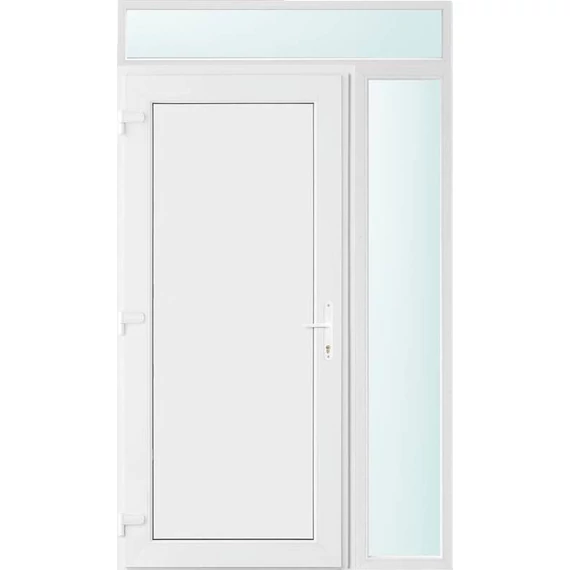 Műanyag bejárati ajtó 130x240 balos Delaware tömör 2 rétegű üveggel és hőszigetelt panellel 5 kamrás fehér