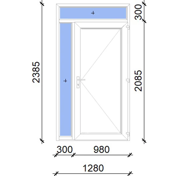 Műanyag bejárati ajtó 130x240 jobbos Delaware tömör 2 rétegű üveggel, 5 kamrás fehér