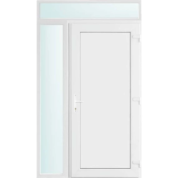 Műanyag bejárati ajtó 130x240 jobbos Delaware tömör 2 rétegű üveggel és hőszigetelt panellel 5 kamrás fehér