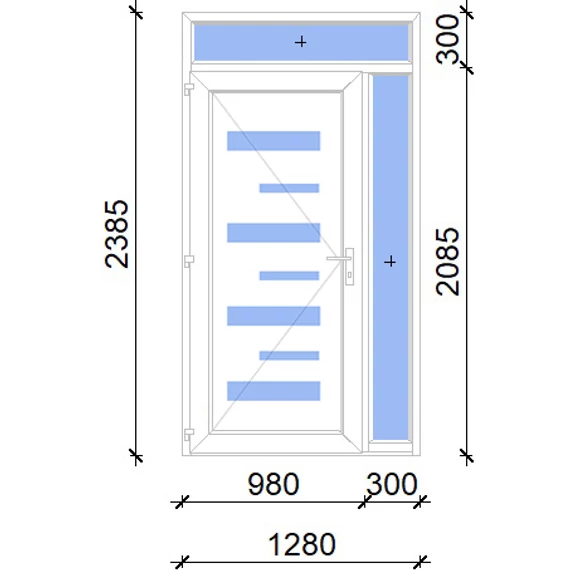 Műanyag bejárati ajtó 130x240 balos Georgia 7 üveges 2 rétegű üveggel, 5 kamrás fehér