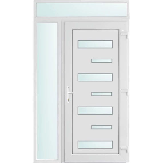 Műanyag bejárati ajtó 130x240 jobbos Georgia 7 üveges 2 rétegű üveggel és hőszigetelt panellel 5 kamrás fehér