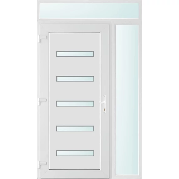 Műanyag bejárati ajtó 130x240 balos Jacksonville 5 üveges 2 rétegű üveggel és hőszigetelt panellel 5 kamrás fehér