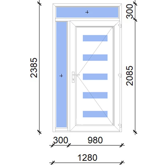 Műanyag bejárati ajtó 130x240 jobbos Jacksonville 5 üveges 2 rétegű üveggel, 5 kamrás fehér