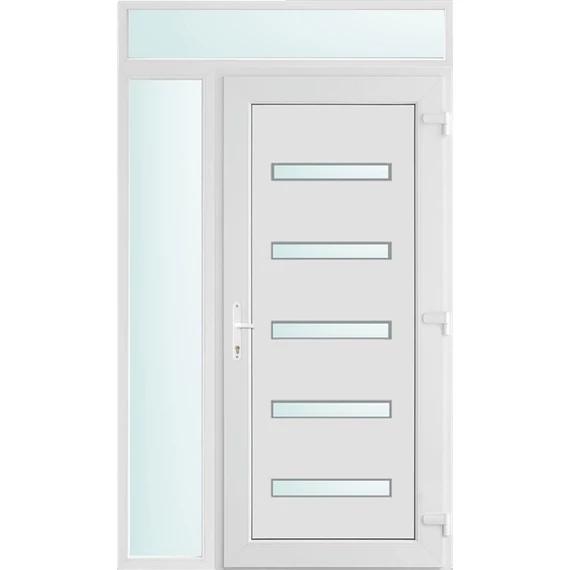 Műanyag bejárati ajtó 130x240 jobbos Jacksonville 5 üveges 2 rétegű üveggel és hőszigetelt panellel 5 kamrás fehér