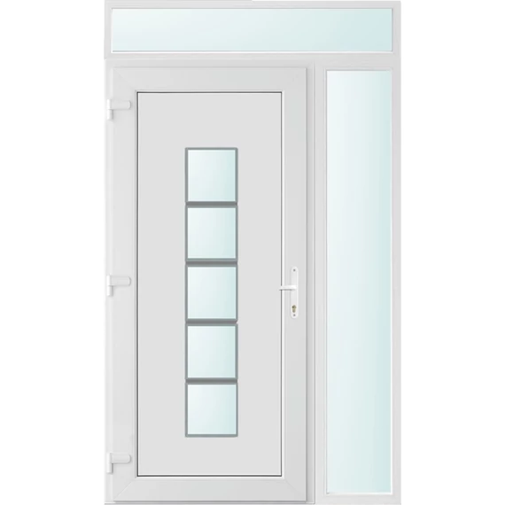 Műanyag bejárati ajtó 130x240 balos Maryland 1 üveges 2 rétegű üveggel és hőszigetelt panellel 5 kamrás fehér