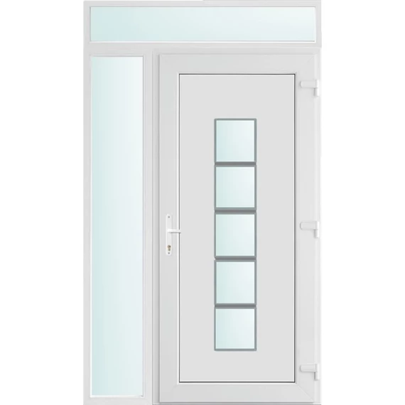 Műanyag bejárati ajtó 130x240 jobbos Maryland 1 üveges 2 rétegű üveggel és hőszigetelt panellel 5 kamrás fehér