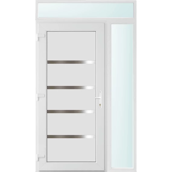 Műanyag bejárati ajtó 130x240 balos Norfolk tömör 2 rétegű üveggel és hőszigetelt panellel 5 kamrás fehér