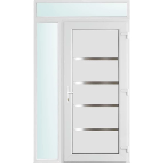 Műanyag bejárati ajtó 130x240 jobbos Norfolk tömör 3 rétegű üveggel és hőszigetelt panellel 5 kamrás fehér