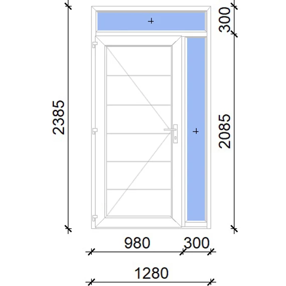 Műanyag bejárati ajtó 130x240 balos Norfolk tömör 2 rétegű üveggel, 5 kamrás fehér