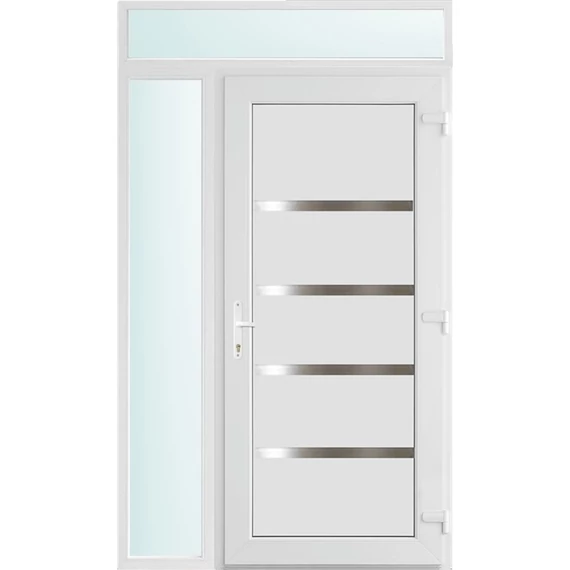 Műanyag bejárati ajtó 130x240 jobbos Norfolk tömör 2 rétegű üveggel és hőszigetelt panellel 5 kamrás fehér