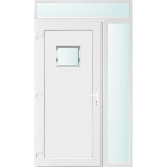 Műanyag bejárati ajtó 130x240 balos Washington 1 üveges 2 rétegű üveggel és hőszigetelt panellel 5 kamrás fehér