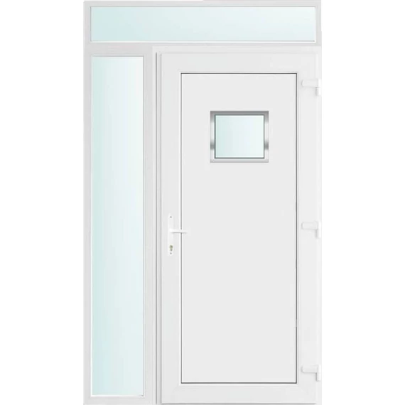 Műanyag bejárati ajtó 130x240 jobbos Washington 1 üveges 2 rétegű üveggel és hőszigetelt panellel 5 kamrás fehér