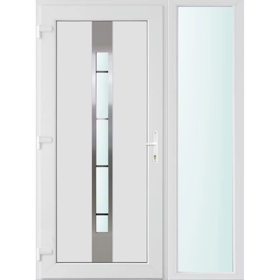 Műanyag bejárati ajtó 140x210 balos Manhattan 1 üveges 3 rétegű üveggel és hőszigetelt panellel 5 kamrás fehér