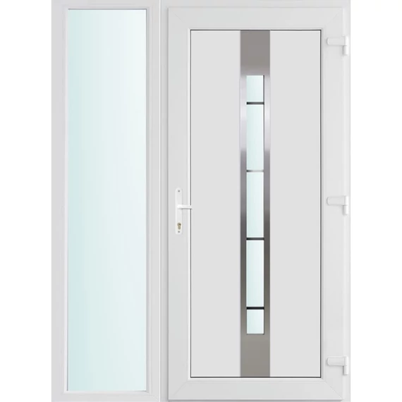 Műanyag bejárati ajtó 140x210 jobbos Manhattan 1 üveges 3 rétegű üveggel és hőszigetelt panellel 5 kamrás fehér