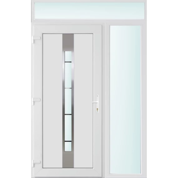 Műanyag bejárati ajtó 140x240 balos Manhattan 1 üveges 3 rétegű üveggel és hőszigetelt panellel 5 kamrás fehér