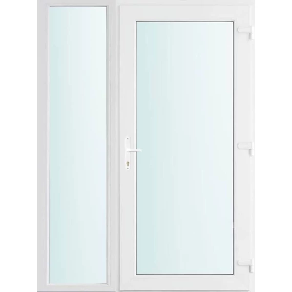 Műanyag bejárati ajtó 140x210 jobbos Baltimore üveges 2 rétegű üveggel és hőszigetelt panellel 5 kamrás fehér