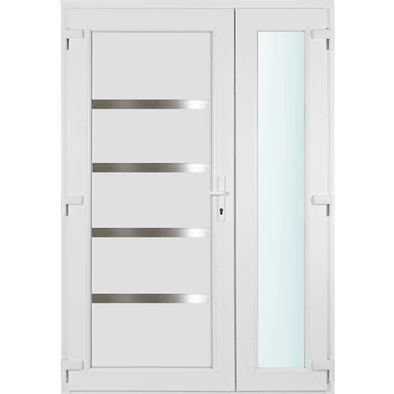 Műanyag bejárati ajtó 140x210 balos Norfolk tömör asszimetrikusan nyíló 3 rétegű üveggel és hőszigetelt panellel 5 kamrás fehér