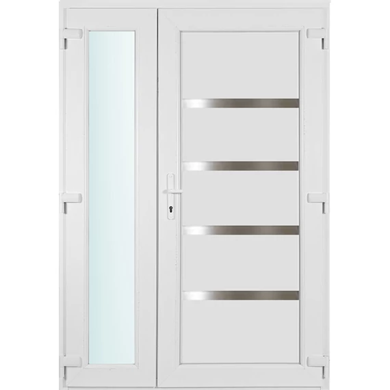 Műanyag bejárati ajtó 140x210 jobbos Norfolk tömör asszimetrikusan nyíló 3 rétegű üveggel és hőszigetelt panellel 5 kamrás fehér