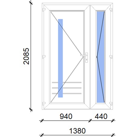 Műanyag bejárati ajtó aszimetrikusan nyíló 140x210 balos Daytona 1 üveges 5 kamrás fehér